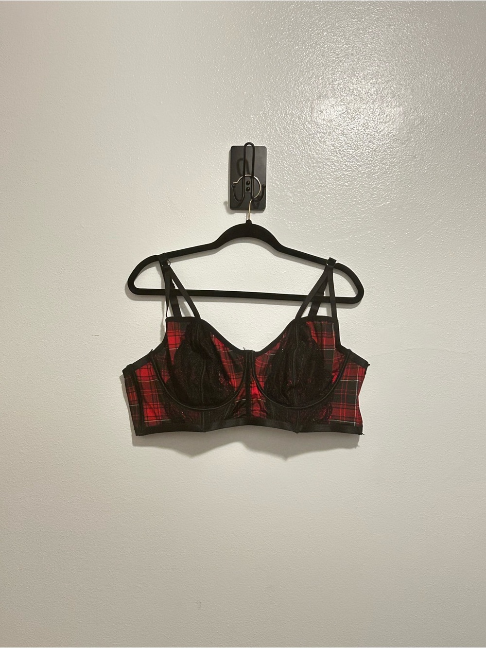 NWOT Torrid CURV Red Plaid Black Lace Underwire Longline Bralette 3 3X